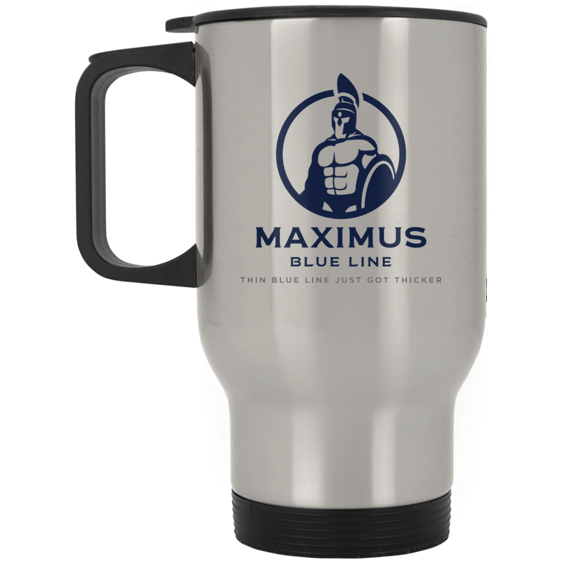 The Maximus Blue Line logo travel mug